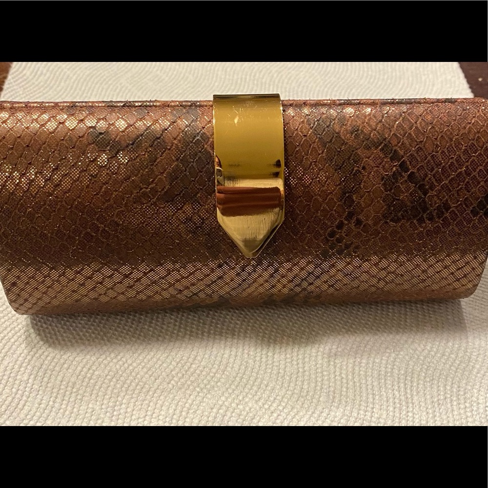 Banana Republic Brown and Gold snake clutch